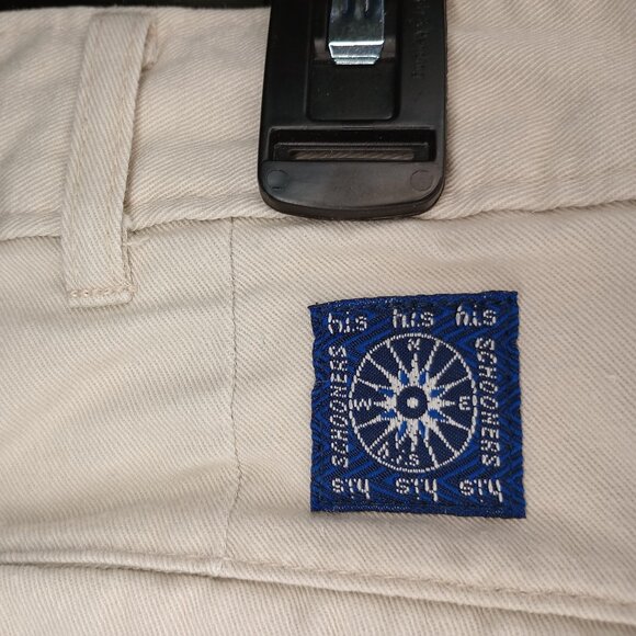 VTG 1970s h.i.s. Tan Bootcut Khaki Pleated Pants 36x32 True Vintage USA Cotton - Picture 7 of 9